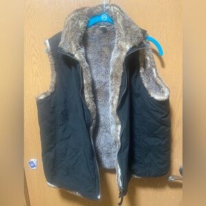 Black Quilted Vest with Faux Fur Lining & Trim